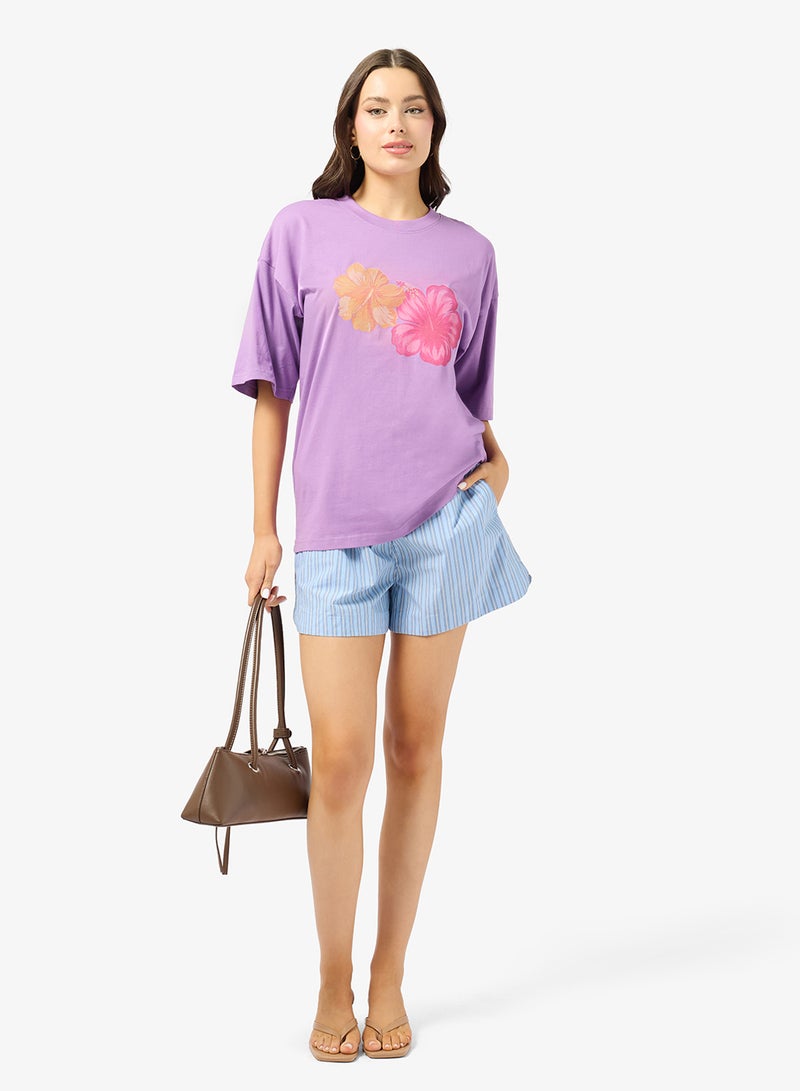 جينجر تيشيرت قطني أوفر سايز بجرافيك زهور - Image 4